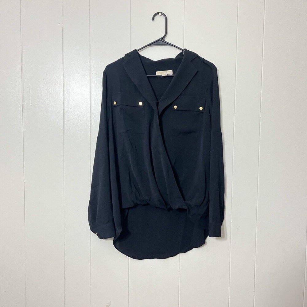 Michael Kors Womens Roll Tab Sleeve Blouse Top Black Size M EUC
